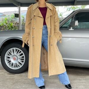 🔥Vintage Neiman Marcus Double Breasted Union Made Ultra Suede Fabric Camel Coat